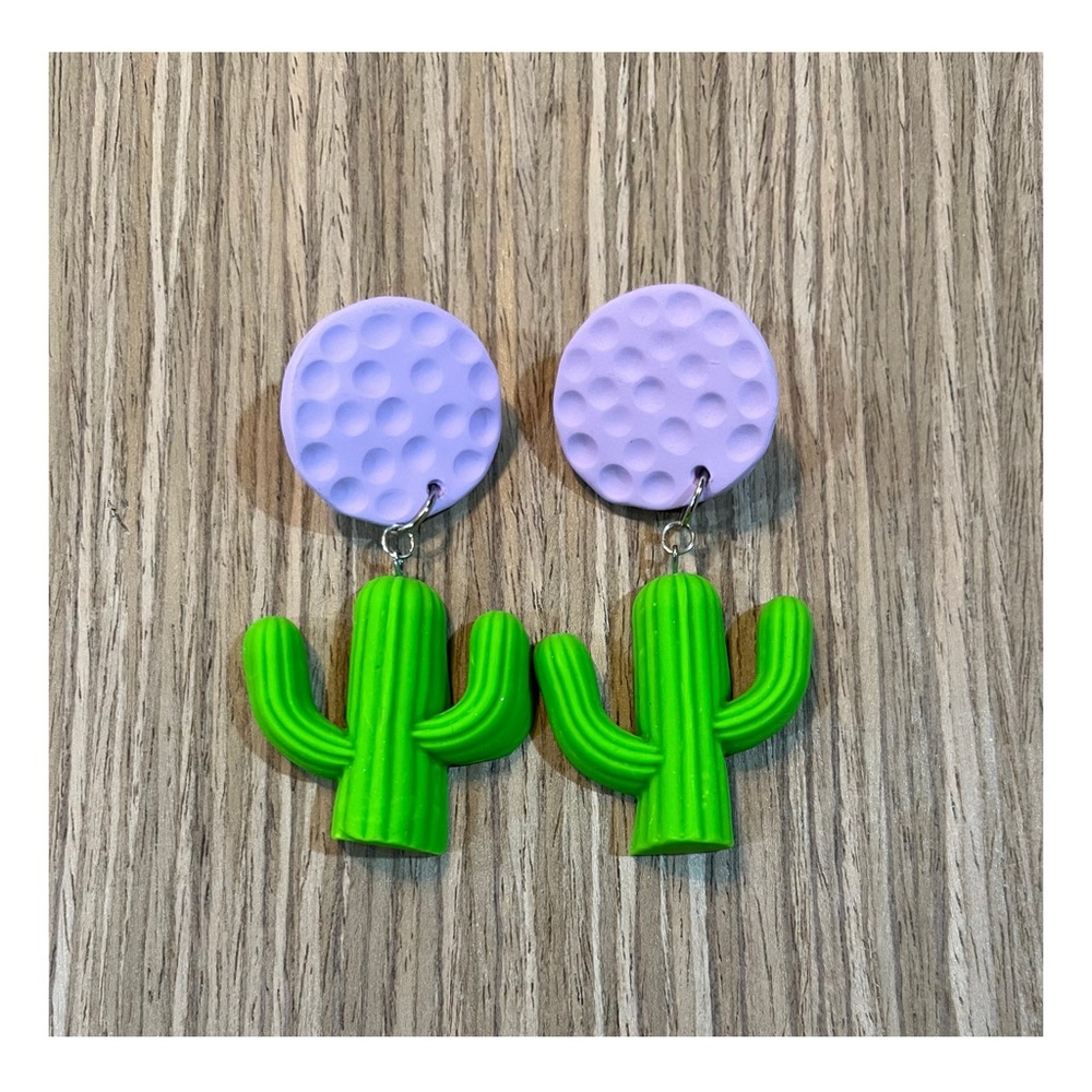 Polymer Clay Earrings Green and Purple Cactus Earrings